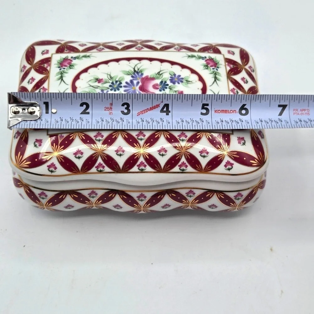 2003 Limited Edition Ceramic Trinket Box Burgundy Gold - Ornate Jewelry Case